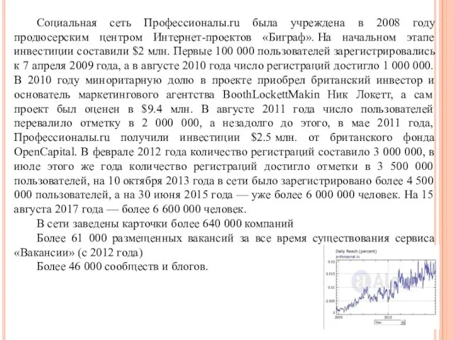 Социальная сеть Профессионалы.ru была учреждена в 2008 году продюсерским центром Интернет-проектов «Биграф».