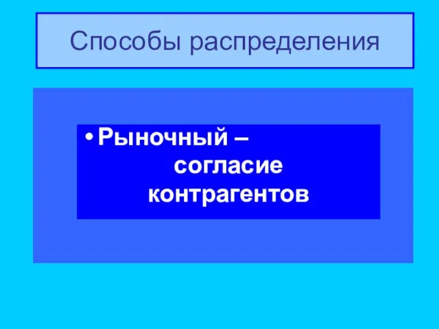 Способы распределения Рыночный – согласие контрагентов