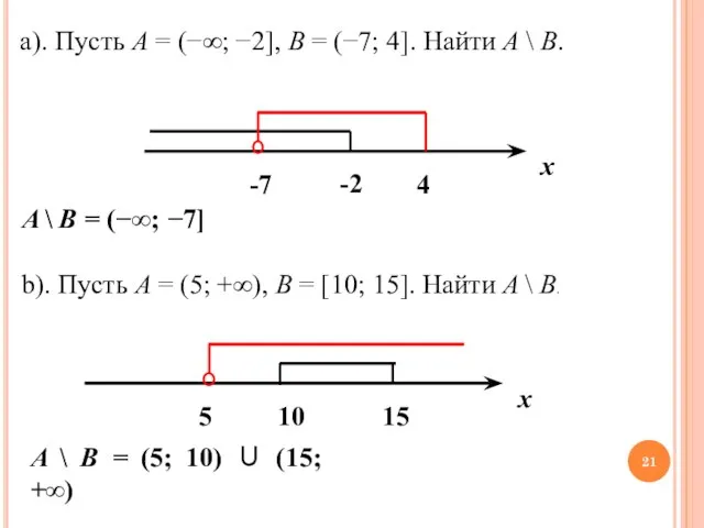 a). Пусть A = (−∞; −2], B = (−7; 4]. Найти A