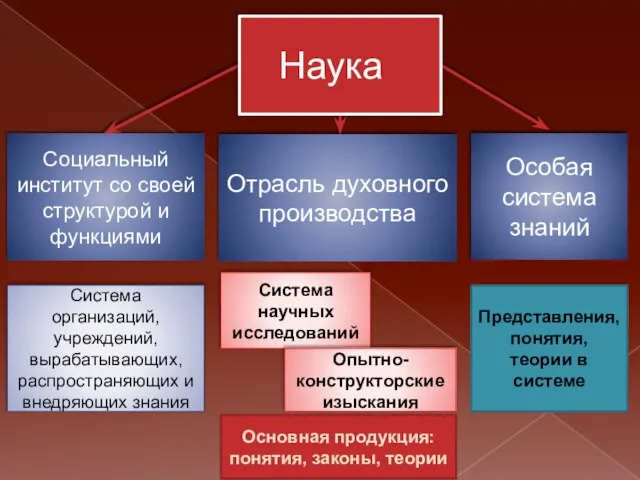 Социальный институт со своей структурой и функциями Система организаций, учреждений, вырабатывающих, распространяющих