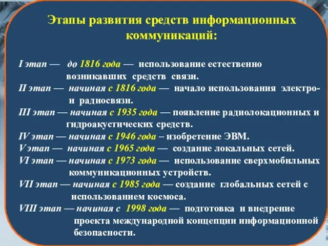 Этапы развития средств информационных коммуникаций: I этап — до 1816 года —