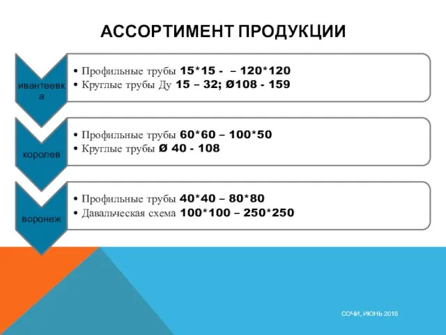 АССОРТИМЕНТ ПРОДУКЦИИ СОЧИ, ИЮНЬ 2016