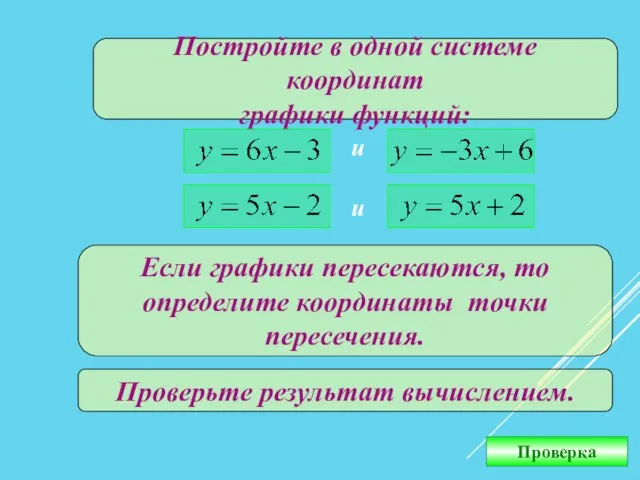 Постройте в одной системе координат графики функций: и и Если графики пересекаются,