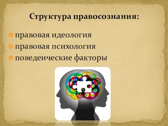 Структура правосознания: правовая идеология правовая психология поведенческие факторы