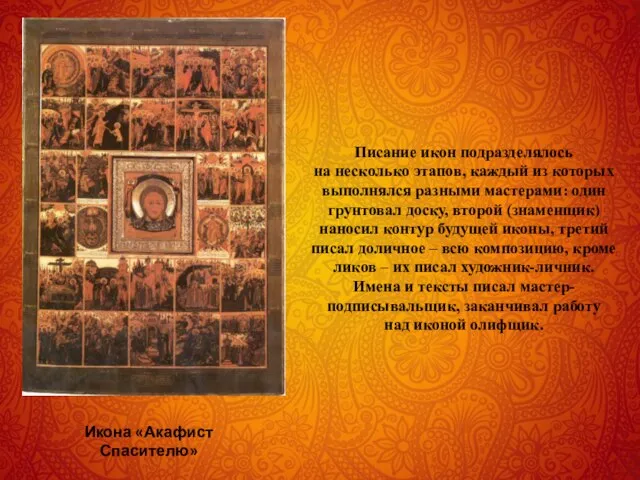 Икона «Акафист Спасителю» Писание икон подразделялось на несколько этапов, каждый из которых