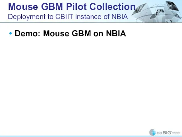 Mouse GBM Pilot Collection Deployment to CBIIT instance of NBIA Demo: Mouse GBM on NBIA