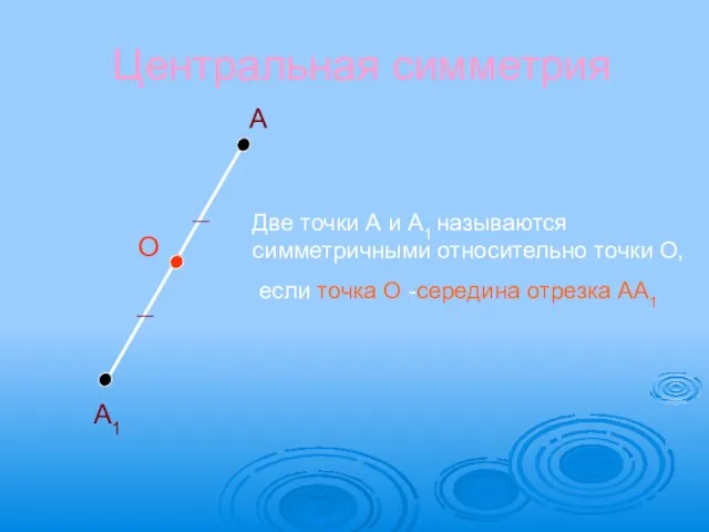 Центральная симметрия А1 О Две точки А и А1 называются симметричными относительно