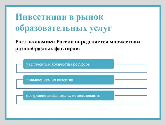 Рост экономики России определяется множеством разнообразных факторов: Инвестиции в рынок образовательных услуг