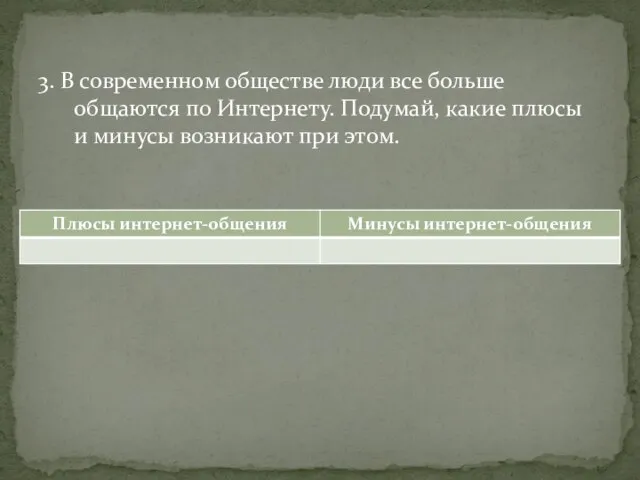 3. В современном обществе люди все больше общаются по Интернету. Подумай, какие