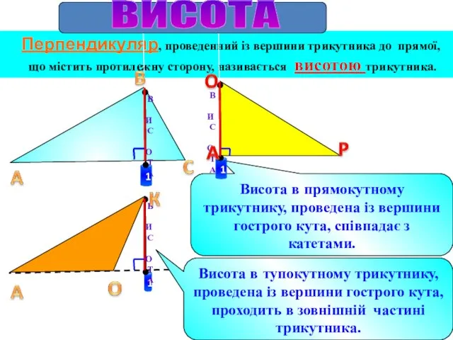 Перпендикуляр, проведенний із вершини трикутника до прямої, що містить протилежну сторону, називається