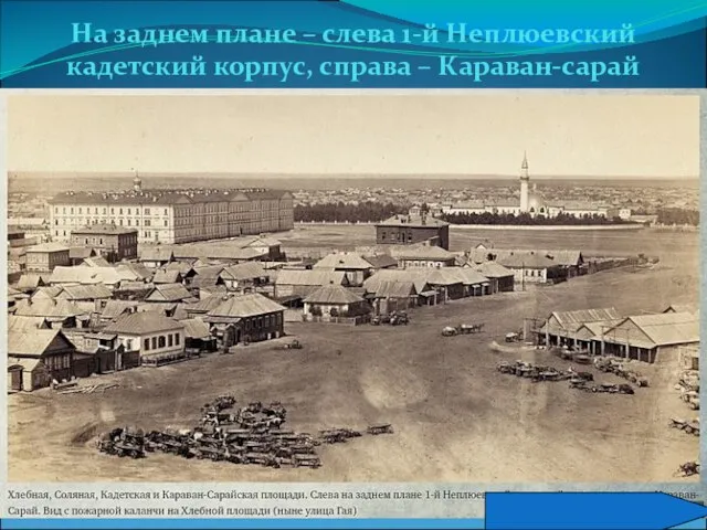 На заднем плане – слева 1-й Неплюевский кадетский корпус, справа – Караван-сарай