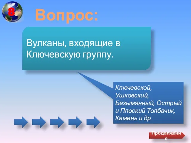 Вопрос: Ключевской, Ушковский, Безымянный, Острый и Плоский Толбачик, Камень и др Вулканы,