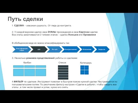 2. У каждой воронки сделок свои ЭТАПЫ прохождения и свои Карточки сделки.