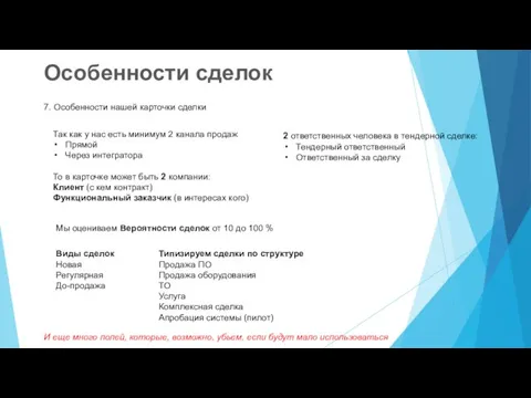 7. Особенности нашей карточки сделки Так как у нас есть минимум 2