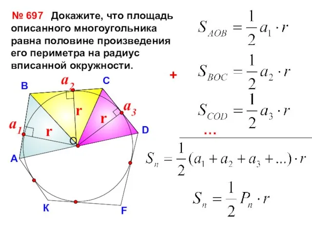 D В С Докажите, что площадь описанного многоугольника равна половине произведения его