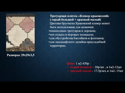 Тротуарная плитка «Клевер краковский» ( серый большой + красный малый) Цветная брусчатка