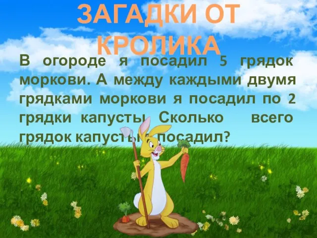 ЗАГАДКИ ОТ КРОЛИКА В огороде я посадил 5 грядок моркови. А между