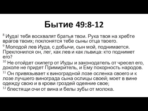 Бытие 49:8-12 8 Иуда! тебя восхвалят братья твои. Рука твоя на хребте