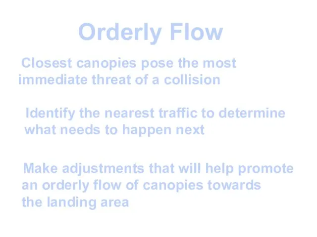 Orderly Flow Closest canopies pose the most immediate threat of a collision
