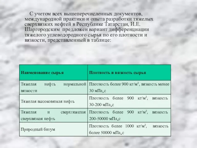 С учетом всех вышеперечисленных документов, международной практики и опыта разработки тяжелых сверхвязких