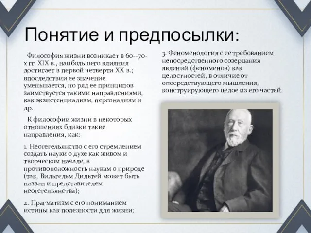 Понятие и предпосылки: Философия жизни возникает в 60--70-х гг. XIX в., наибольшего