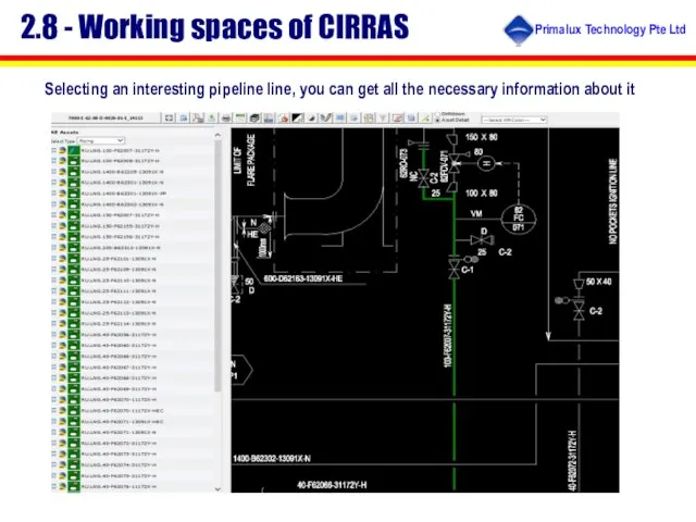 2.8 - Working spaces of CIRRAS Selecting an interesting pipeline line, you