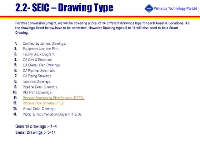 2.2- SEIC – Drawing Type For this conversion project, we will be