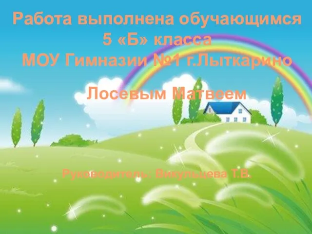 Работа выполнена обучающимся 5 «Б» класса МОУ Гимназии №1 г.Лыткарино Лосевым Матвеем Руководитель: Викульцева Т.В.