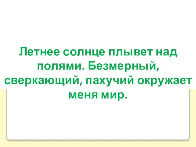 Летнее солнце плывет над полями. Безмерный, сверкающий, пахучий окружает меня мир.