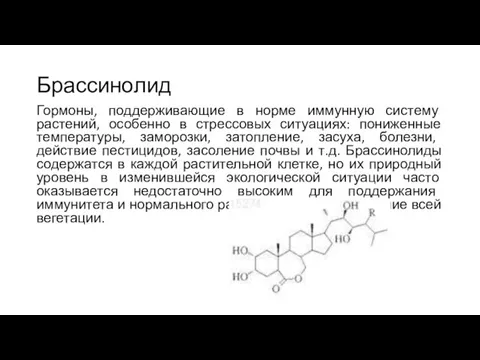 Брассинолид Гормоны, поддерживающие в норме иммунную систему растений, особенно в стрессовых ситуациях: