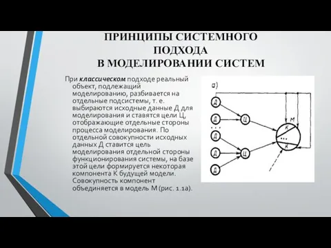 ПРИНЦИПЫ СИСТЕМНОГО ПОДХОДА В МОДЕЛИРОВАНИИ СИСТЕМ При классическом подходе реальный объект, подлежащий