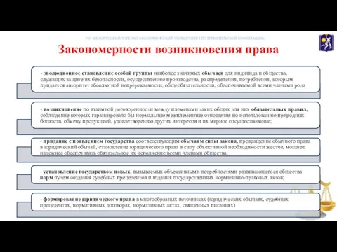 Закономерности возникновения права УО «БЕЛОРУССКИЙ ТОРГОВО-ЭКОНОМИЧЕСКИЙ УНИВЕРСИТЕТ ПОТРЕБИТЕЛЬСКОЙ КООПЕРАЦИИ»