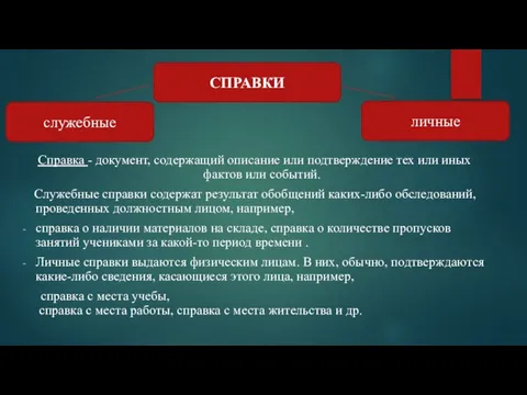 Справка - документ, содержащий описание или подтверждение тех или иных фактов или