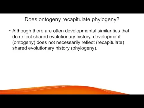 Does ontogeny recapitulate phylogeny? Although there are often developmental similarities that do