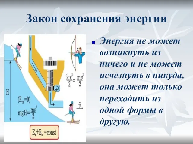 Закон сохранения энергии Энергия не может возникнуть из ничего и не может