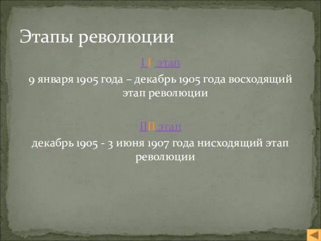 I I этап 9 января 1905 года – декабрь 1905 года восходящий