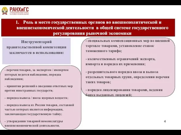 Роль и место государственных органов во внешнеполитической и внешнеэкономической деятельности в общей