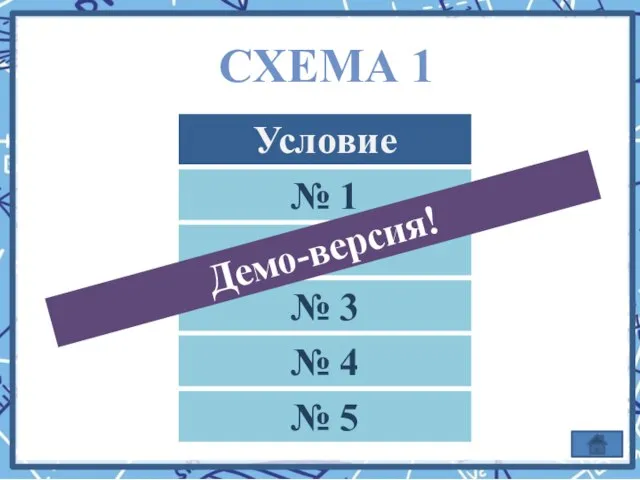 СХЕМА 1 № 1 № 2 № 3 № 4 № 5 Условие Демо-версия!