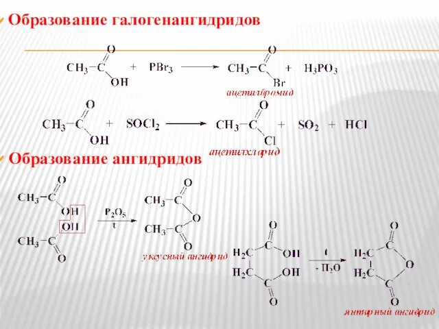 Образование галогенангидридов Образование ангидридов