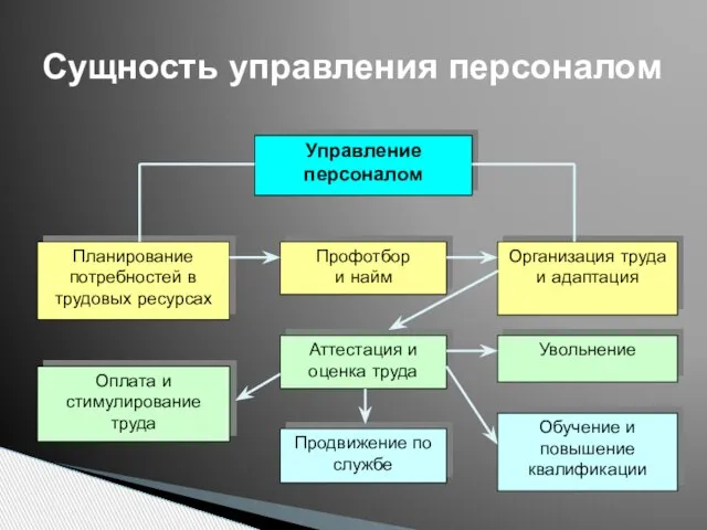 Сущность управления персоналом Управление персоналом Планирование потребностей в трудовых ресурсах Профотбор и