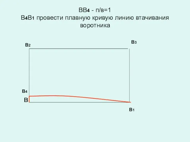 ВВ4 - п/в=1 В4В1 провести плавную кривую линию втачивания воротника В1 в В3 В2 В4