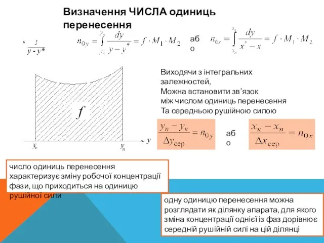 Визначення ЧИСЛА одиниць перенесення або Виходячи з інтегральних залежностей, Можна встановити зв’язок