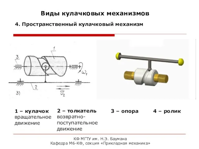 КФ МГТУ им. Н.Э. Баумана Кафедра М6-КФ, секция «Прикладная механика» Виды кулачковых