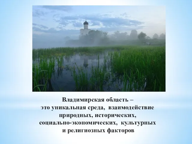 Владимирская область – это уникальная среда, взаимодействие природных, исторических, социально-экономических, культурных и религиозных факторов