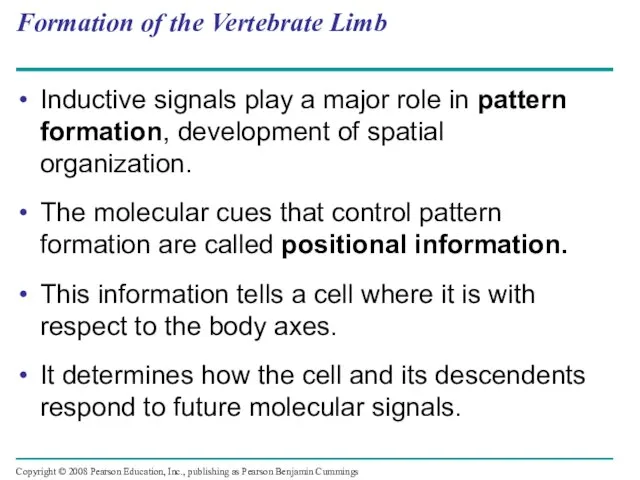 Formation of the Vertebrate Limb Inductive signals play a major role in