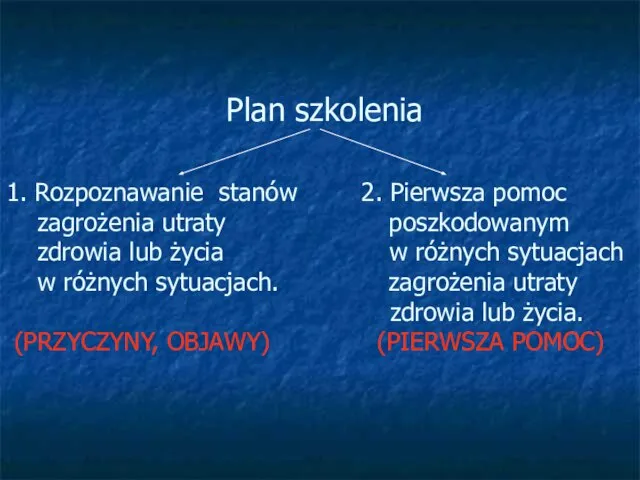 Plan szkolenia 1. Rozpoznawanie stanów zagrożenia utraty zdrowia lub życia w różnych