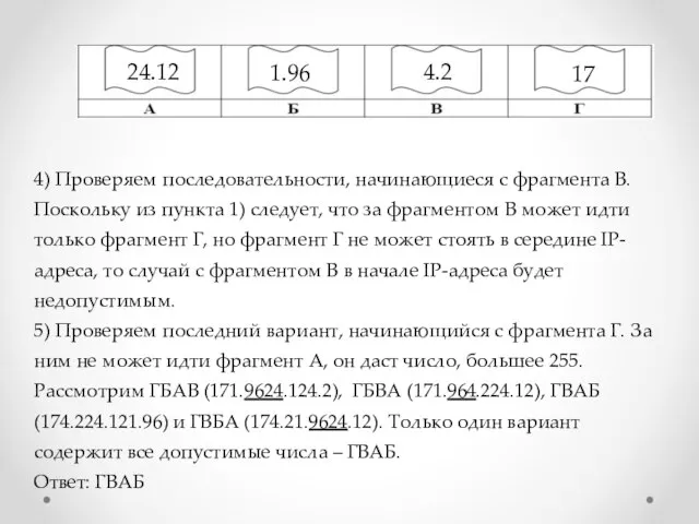 4) Проверяем последовательности, начинающиеся с фрагмента В. Поскольку из пункта 1) следует,