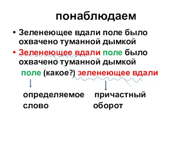 понаблюдаем Зеленеющее вдали поле было охвачено туманной дымкой Зеленеющее вдали поле было