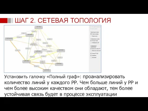 ШАГ 2. СЕТЕВАЯ ТОПОЛОГИЯ Установить галочку «Полный граф»: проанализировать количество линий у