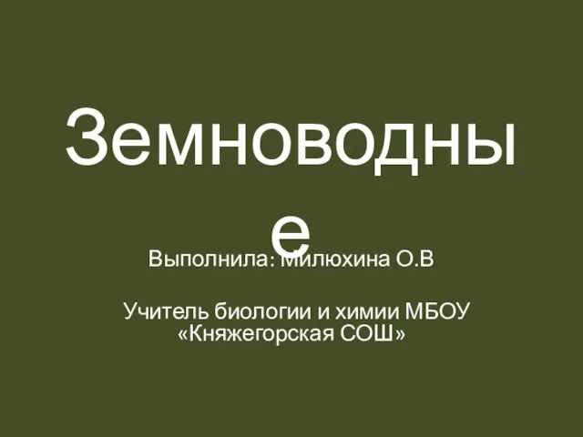 Земноводные Выполнила: Милюхина О.В Учитель биологии и химии МБОУ «Княжегорская СОШ»